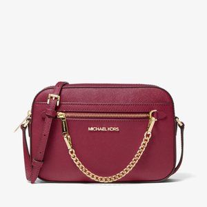 Michael Kors Jet Set Large East West Mulberry Leather Zip Chain Crossbody Bag